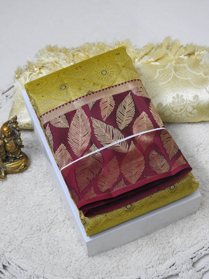 Pure silk with cross check leaf border