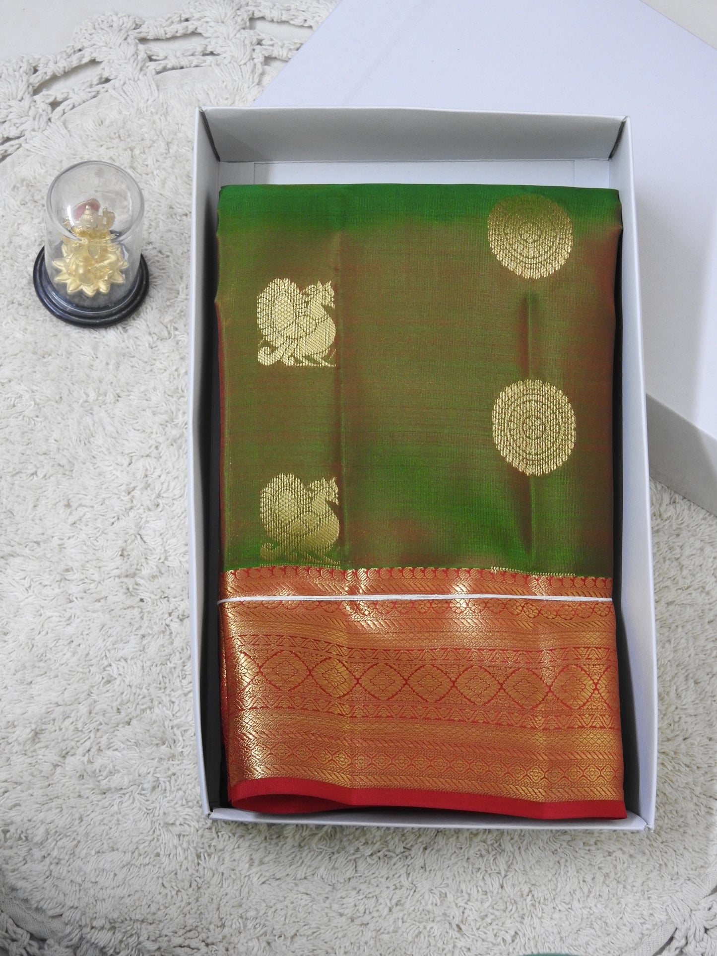 Semi pure silk with peacock & coin putta