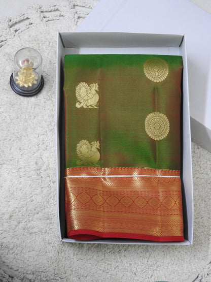 Semi pure silk with peacock & coin putta