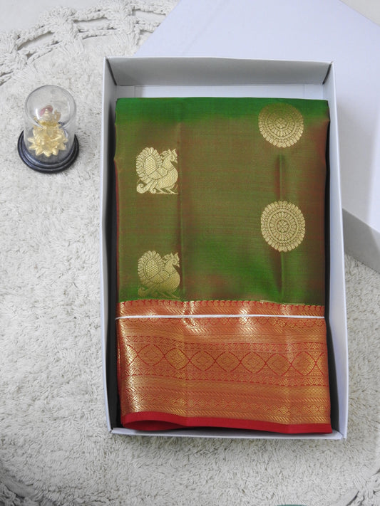 Semi pure silk with peacock & coin putta