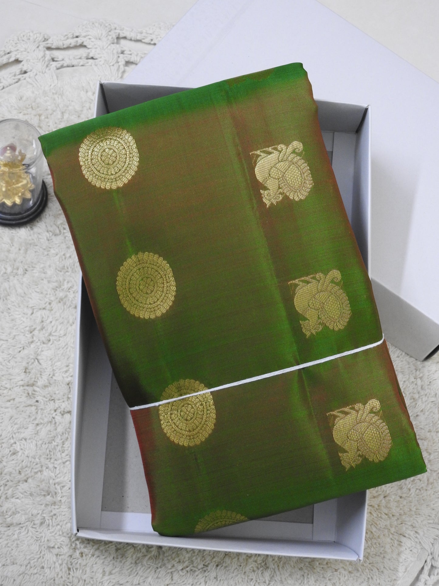 Semi pure silk with peacock & coin putta