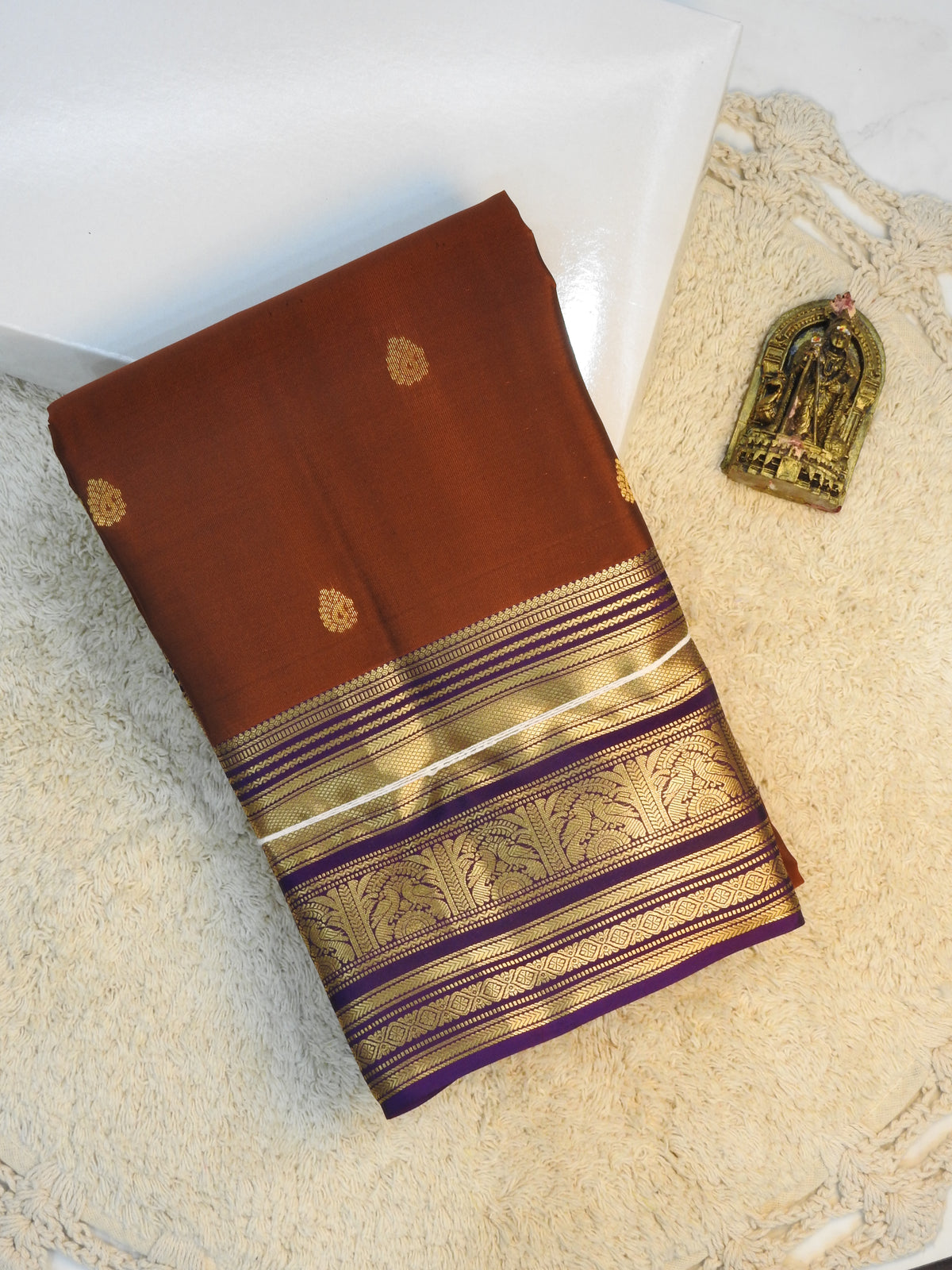 Brown x Purple Semi pure silk saree