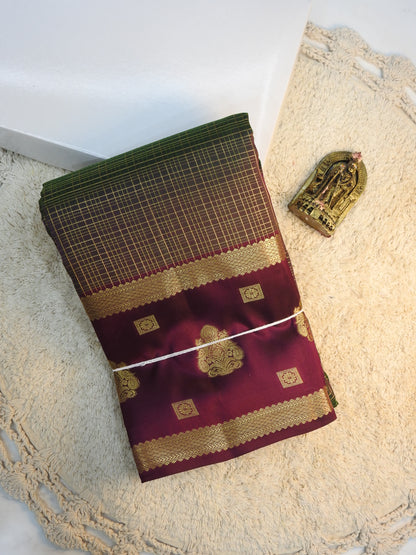 Jamun x Green semi pure silk