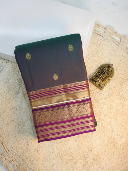 Green x purple semi pure silk