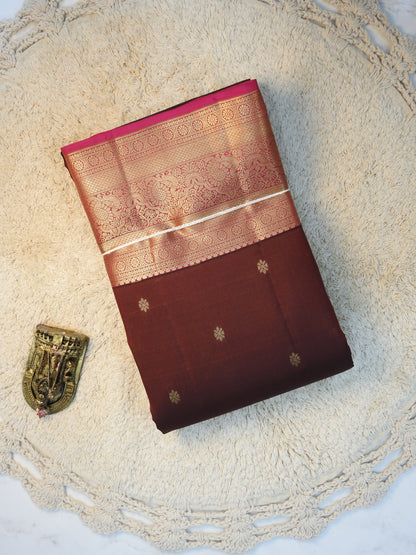 Maroon x Rani pink semi pure silk