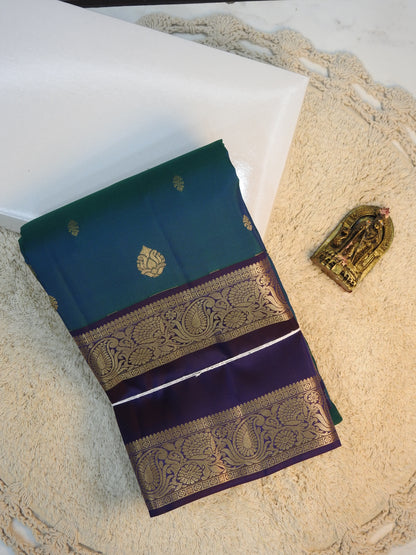 Ink blue x Green semi pure silk