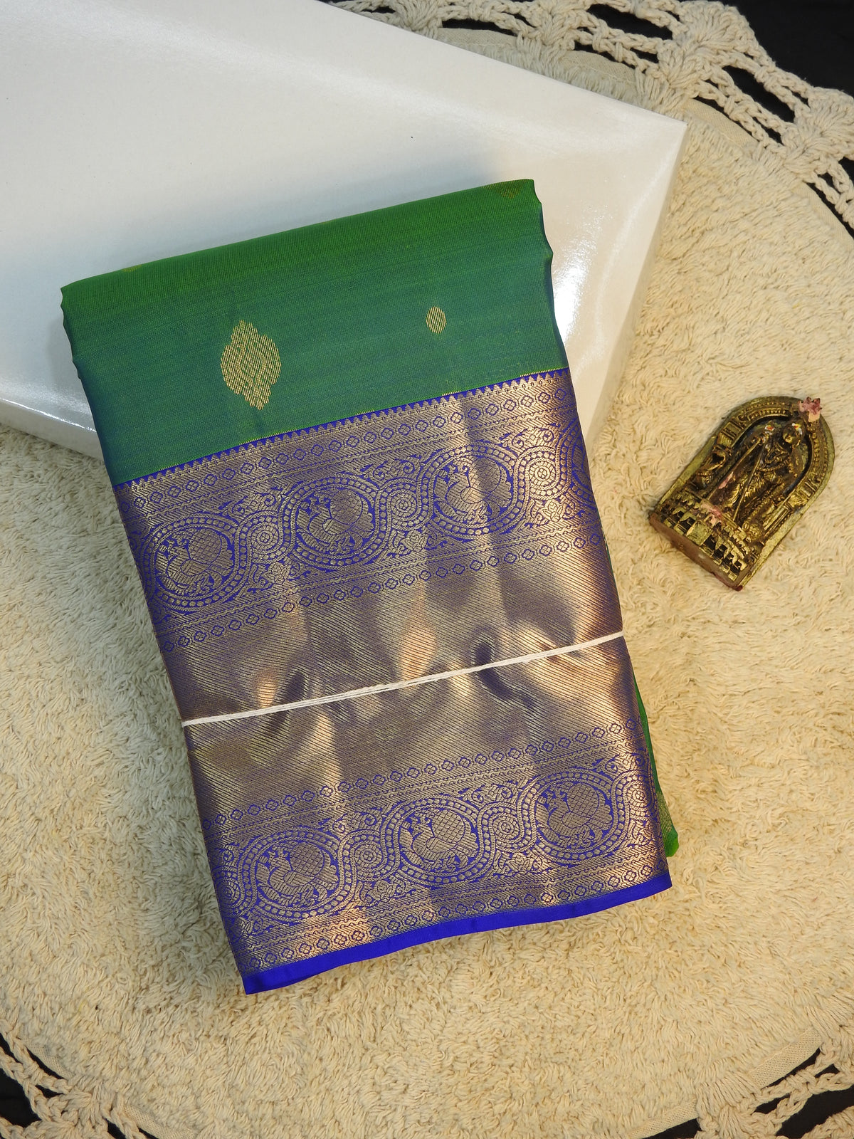 Ink blue x Green semi pure silk