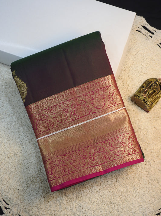 Rani rose x green semi pure silk