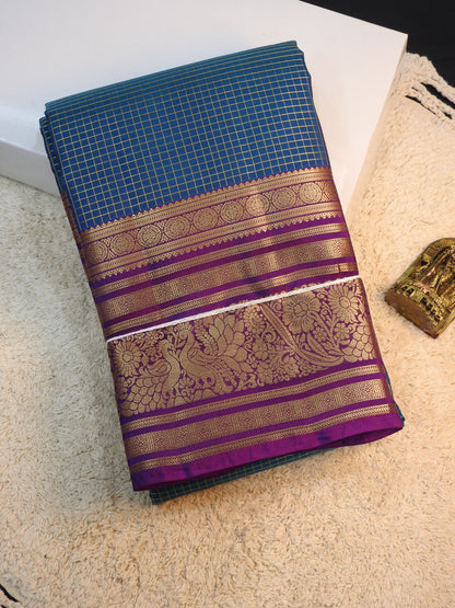 Ocean blue x Purple semi pure silk