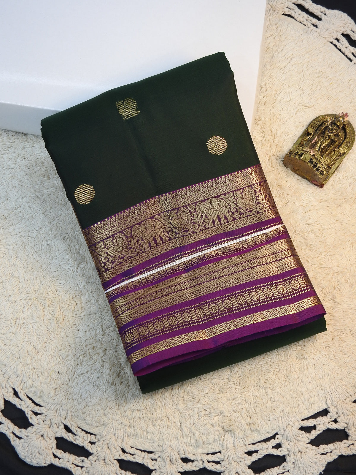 Dark green x Purple semi pure silk
