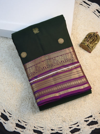 Dark green x Purple semi pure silk