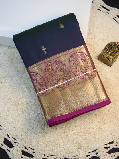 Navy blue x Purple semi pure silk