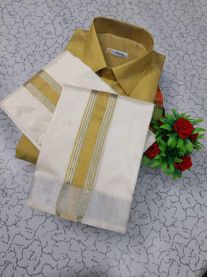 Premium silk dhoti set with color zari - Gold