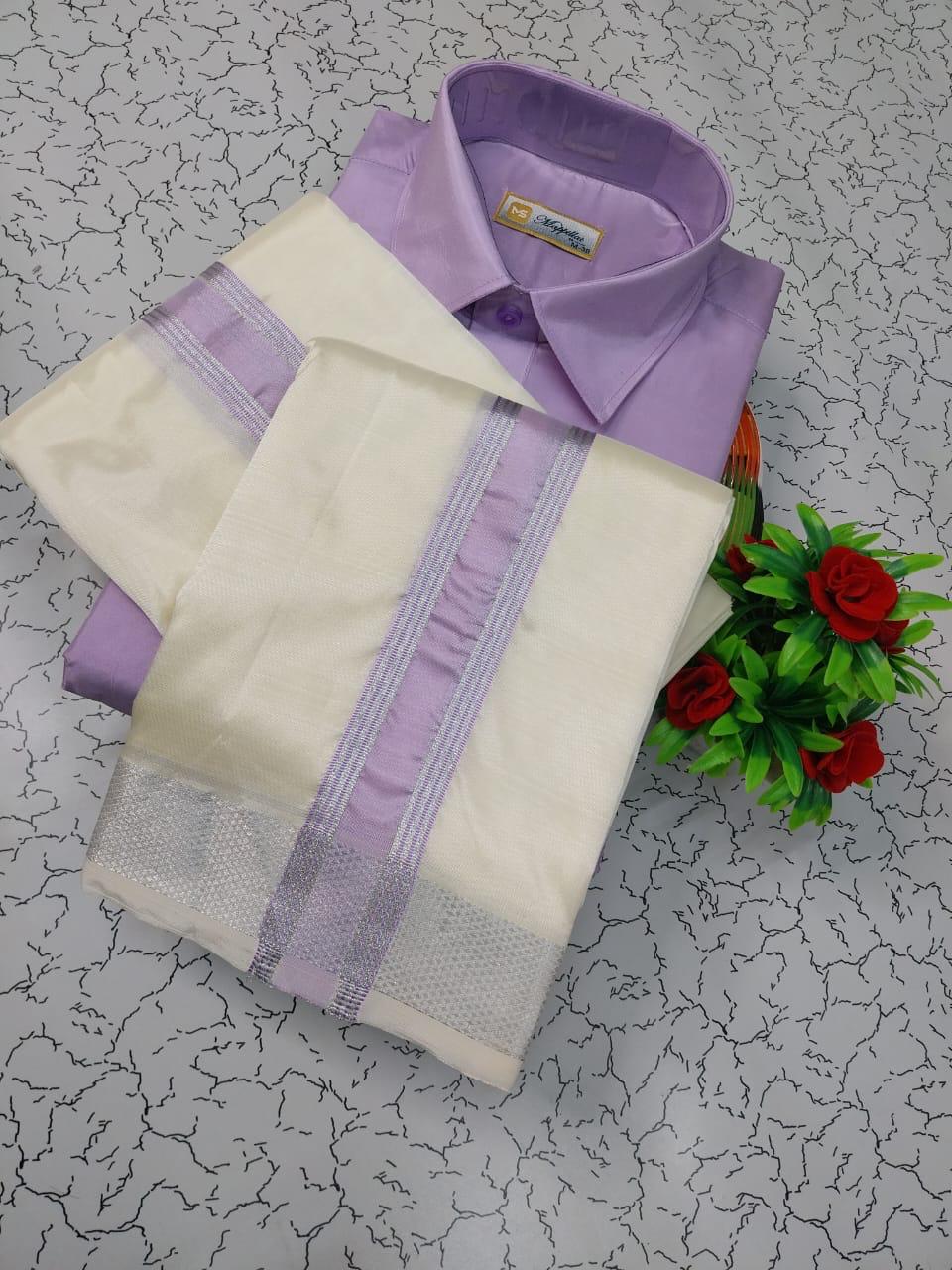 Premium Silk Dhoti set with colour zari - Lilac