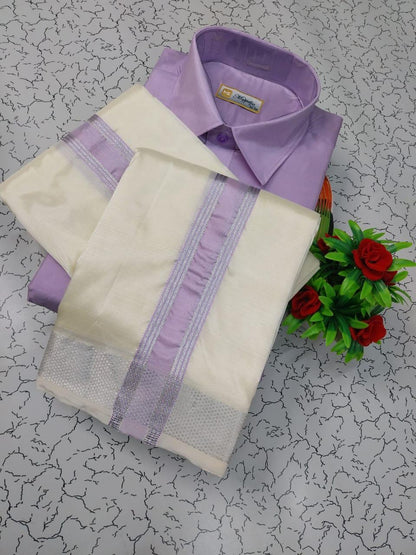 Premium Silk Dhoti set with colour zari - Lilac
