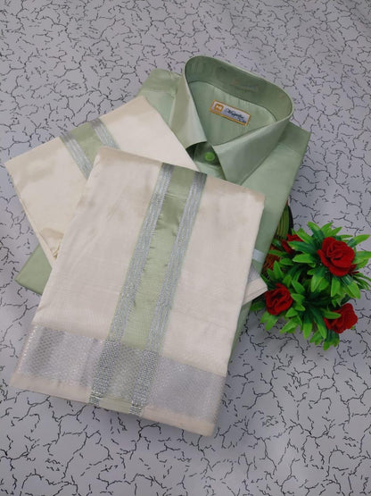 Premium Silk Dhoti set with colour zari - Pista