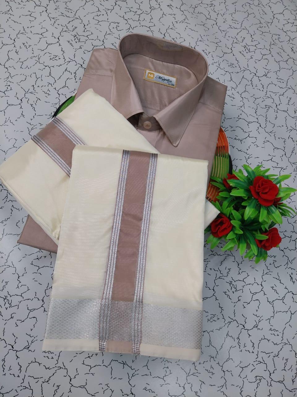 Premium Silk Dhoti Set with colour zari - Brown