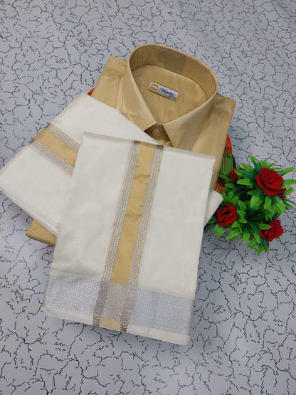 Premium Silk Dhoti Set with colour zari - Sandal