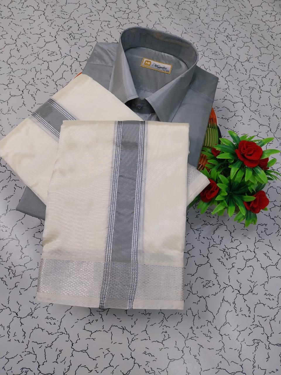 Premium Silk Dhoti Set with colour zari - Grey