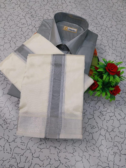 Premium Silk Dhoti Set with colour zari - Grey
