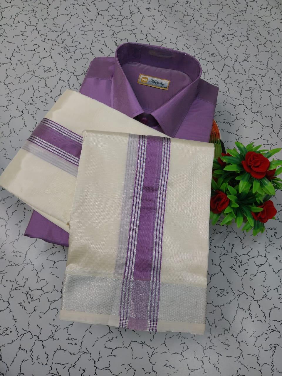 Premium Silk Dhoti Set with colour zari - Purple
