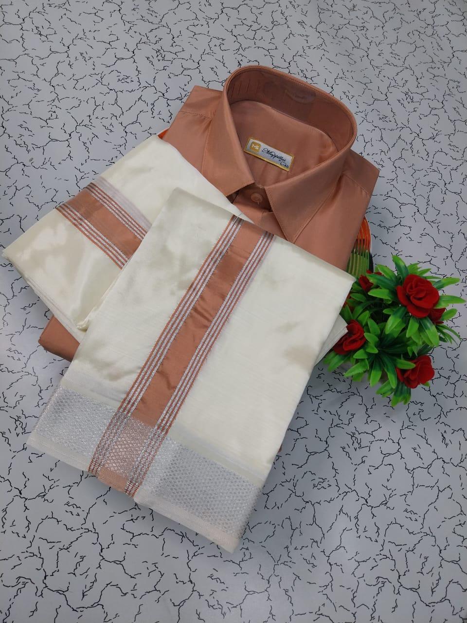Premium Silk Dhoti set with colour zari - copper
