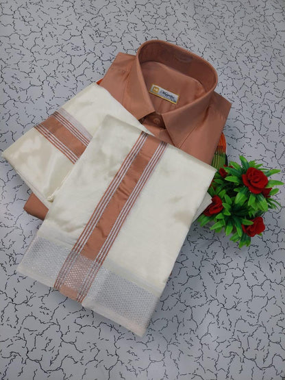Premium Silk Dhoti set with colour zari - copper