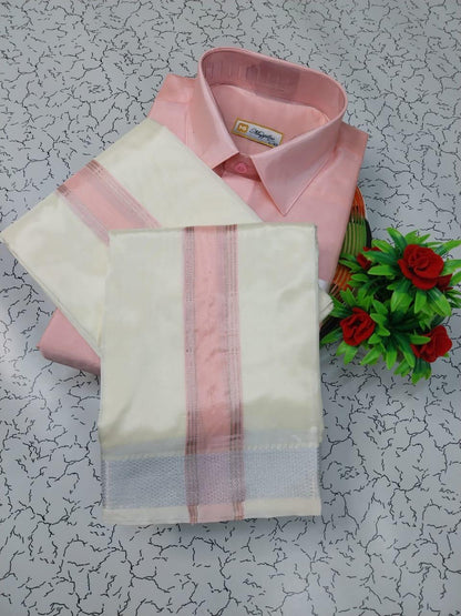 Premium Silk Dhoti Set with colour zari - Pink