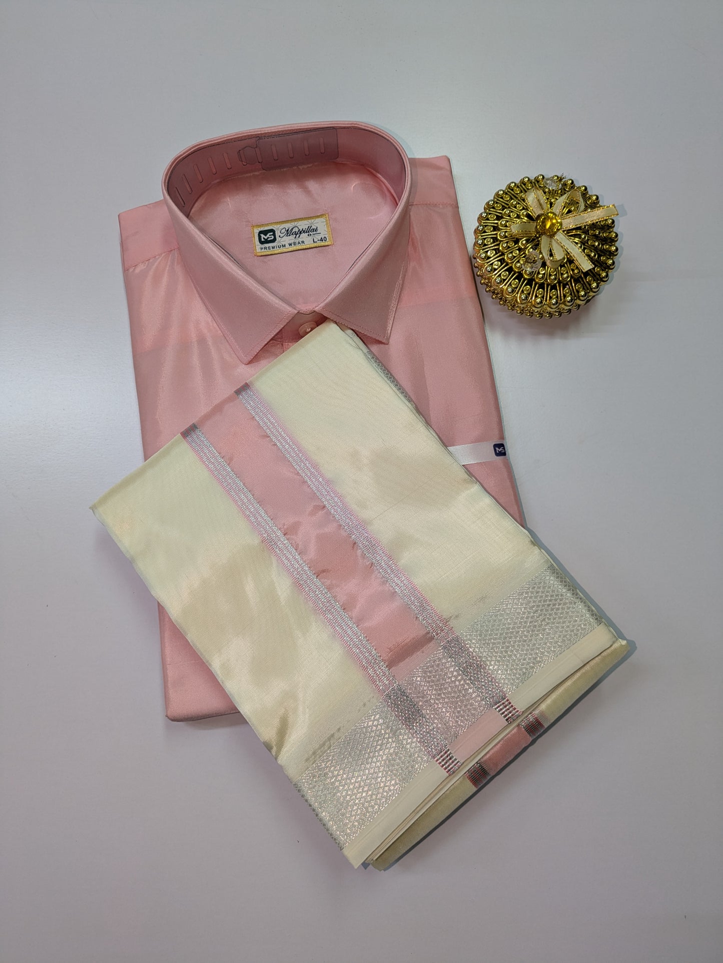 Premium Silk Dhoti Set with colour zari - Pink