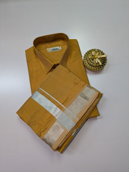 Premium Japan Silk Dhoti Set - Dark Gold