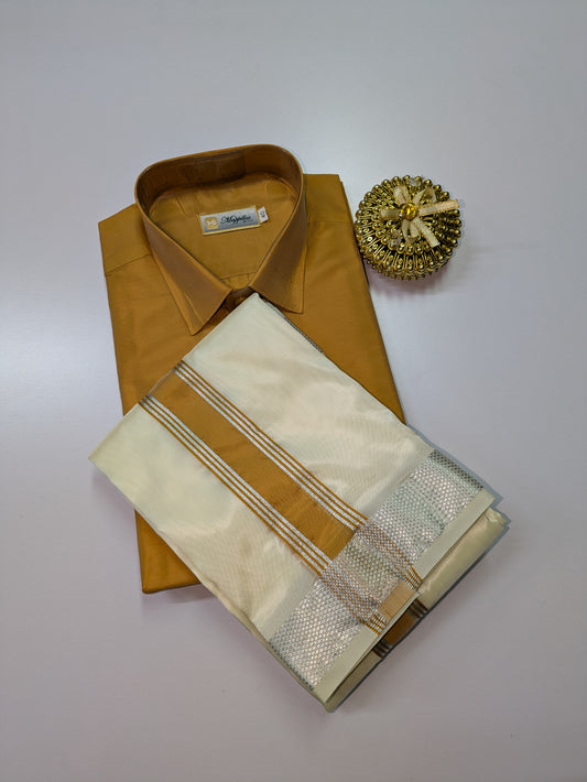 Premium Silk Dhoti Set with colour zari - Dark gold