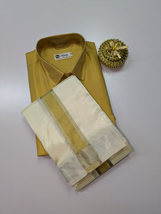 Premium silk dhoti set with color zari - Gold