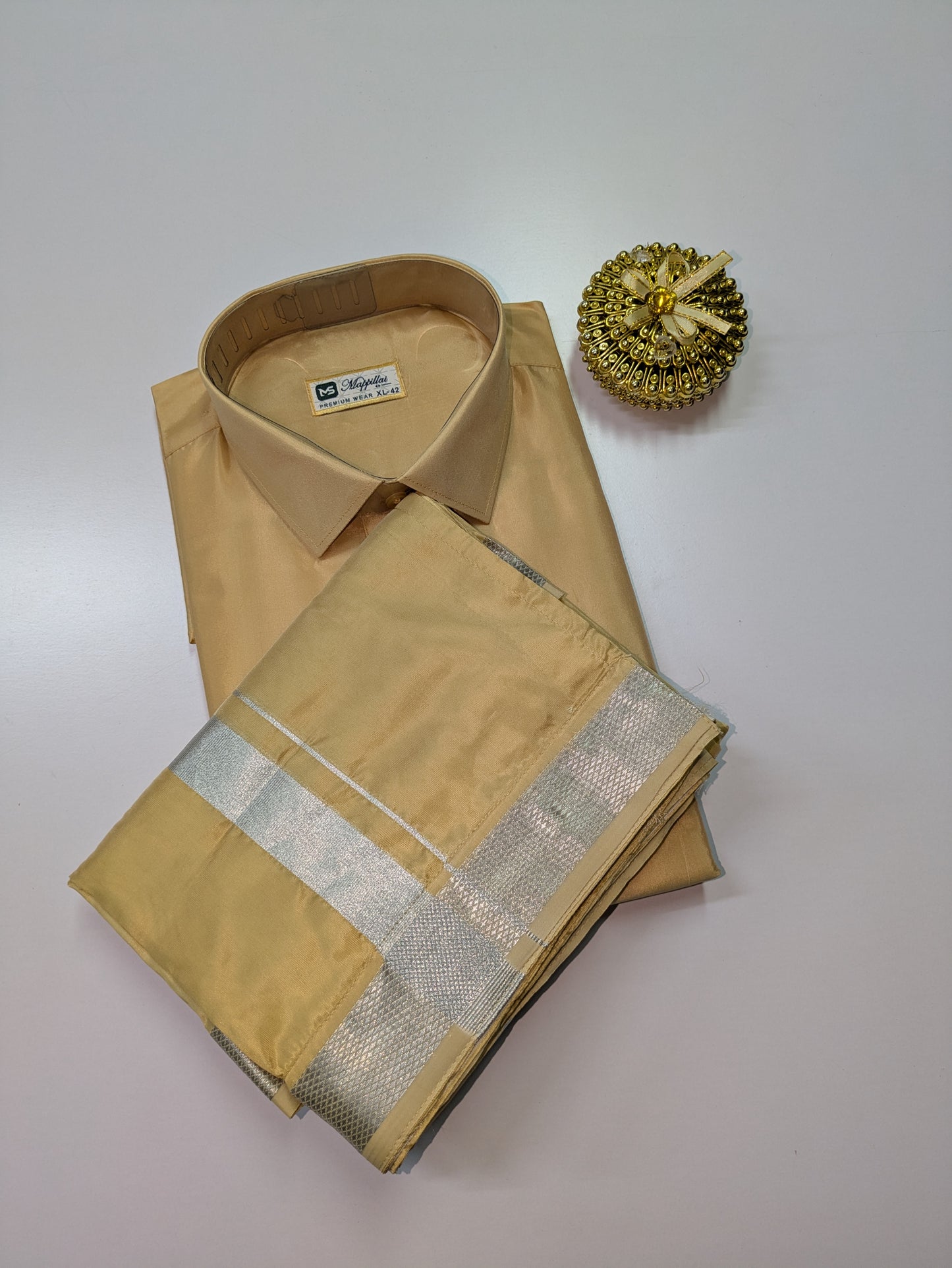 Premium Japan Silk Dhoti Set - Sandal