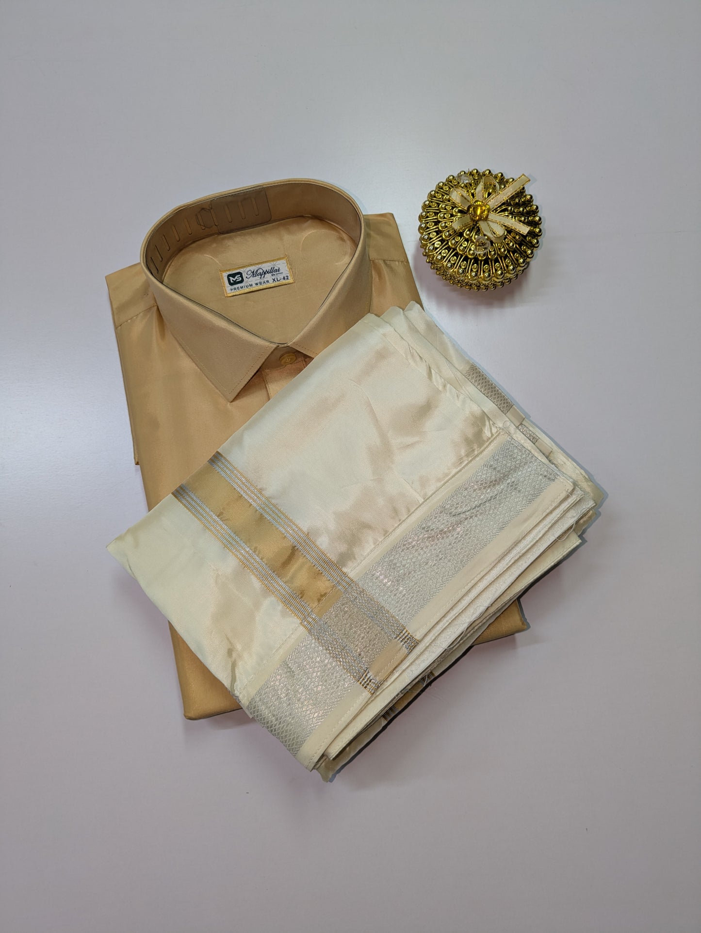 Premium Silk Dhoti Set with colour zari - Sandal