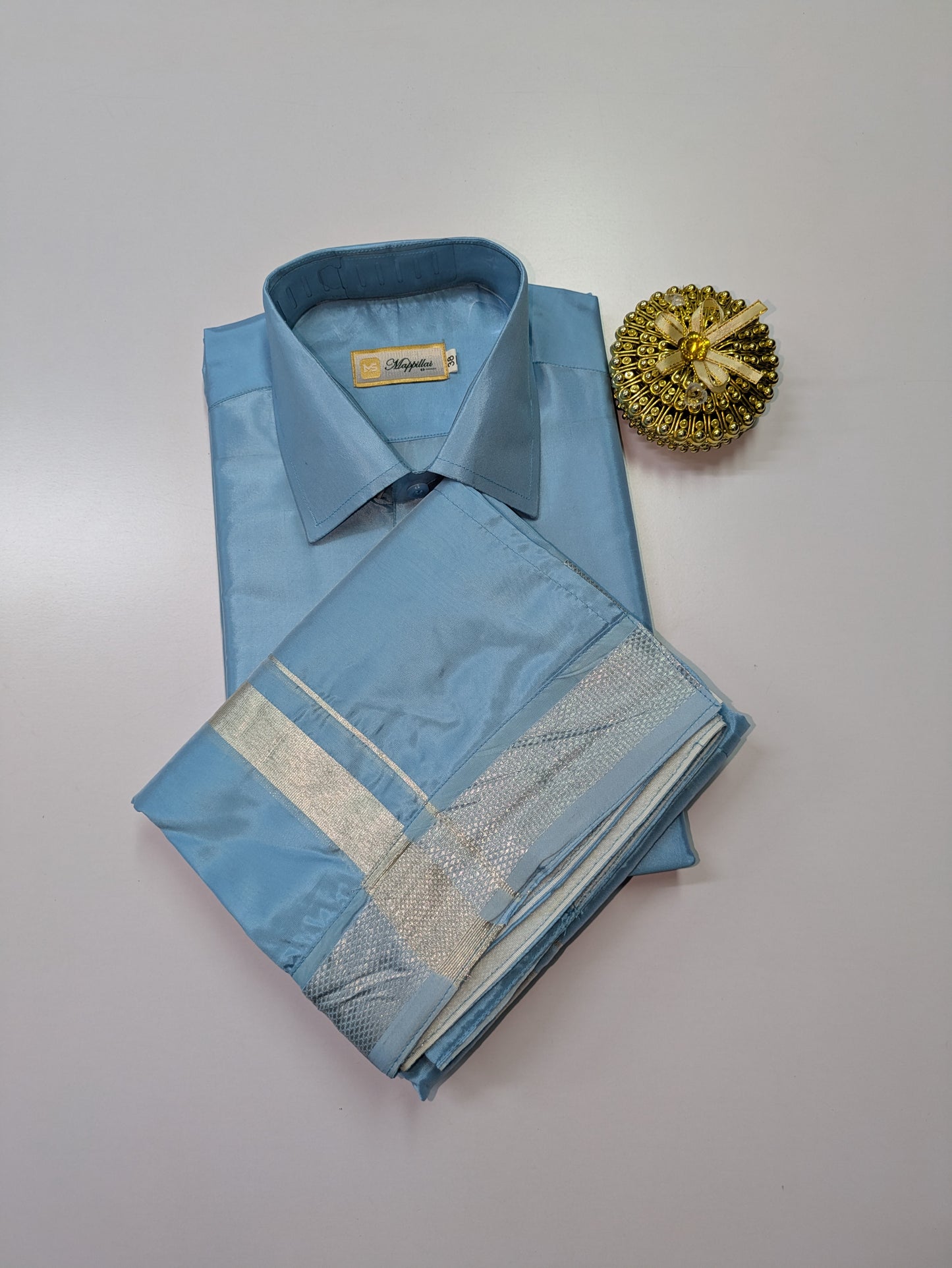 Premium Japan Silk Dhoti Set - Blue