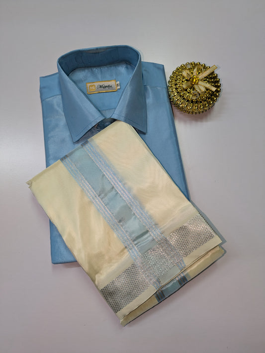 Premium Silk Dhoti Set with colour zari - Blue