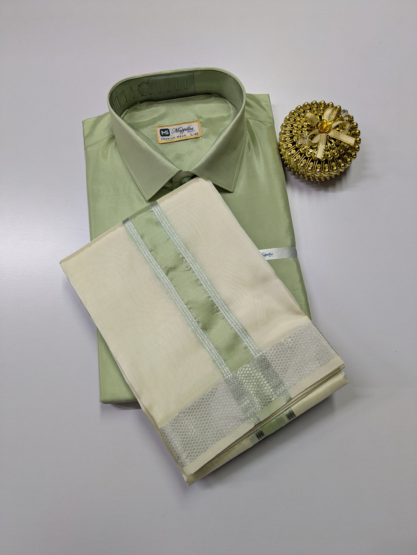 Premium Silk Dhoti set with colour zari - Pista