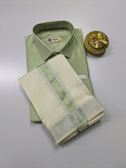 Premium Silk Dhoti set with colour zari - Pista