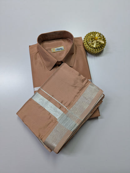 Premium Japan Silk Dhoti Set - Copper