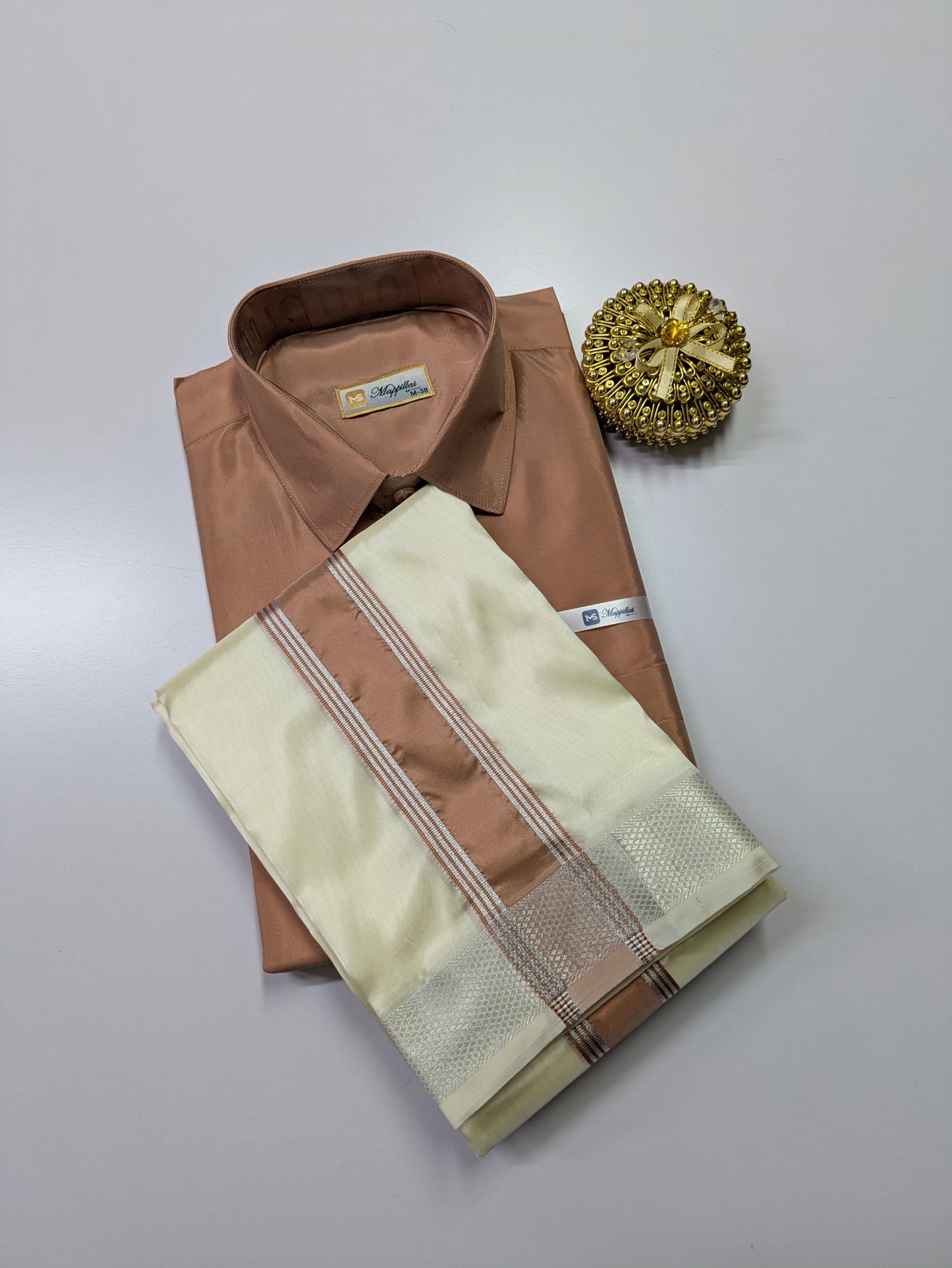 Premium Silk Dhoti set with colour zari - copper