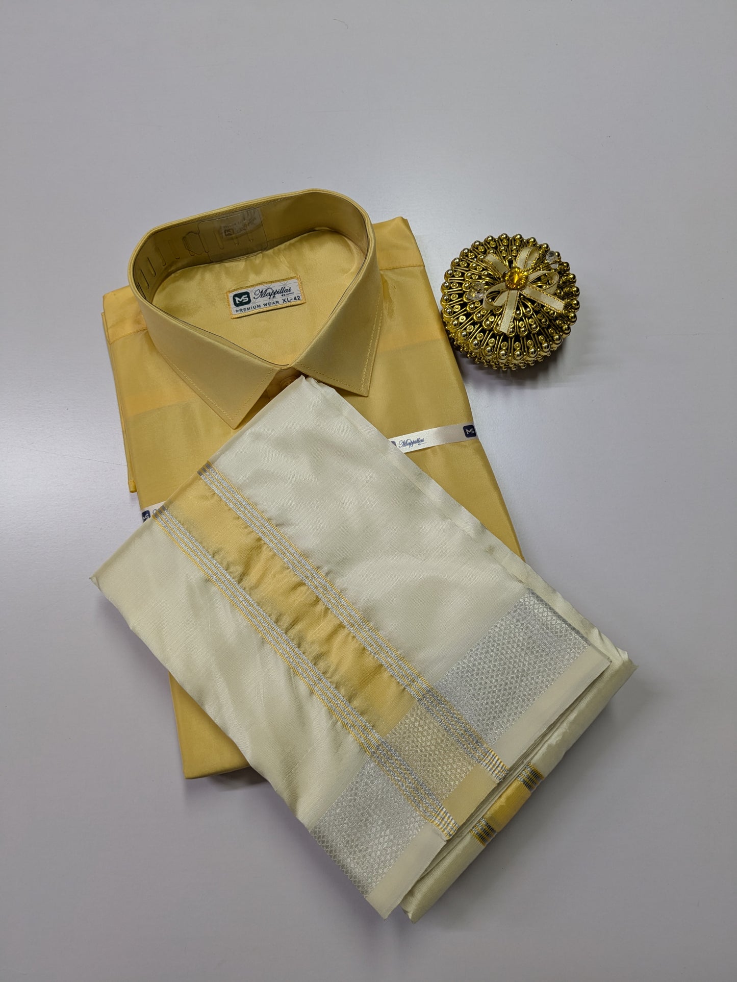 Premium Silk Dhoti Set with colour zari - Zari gold