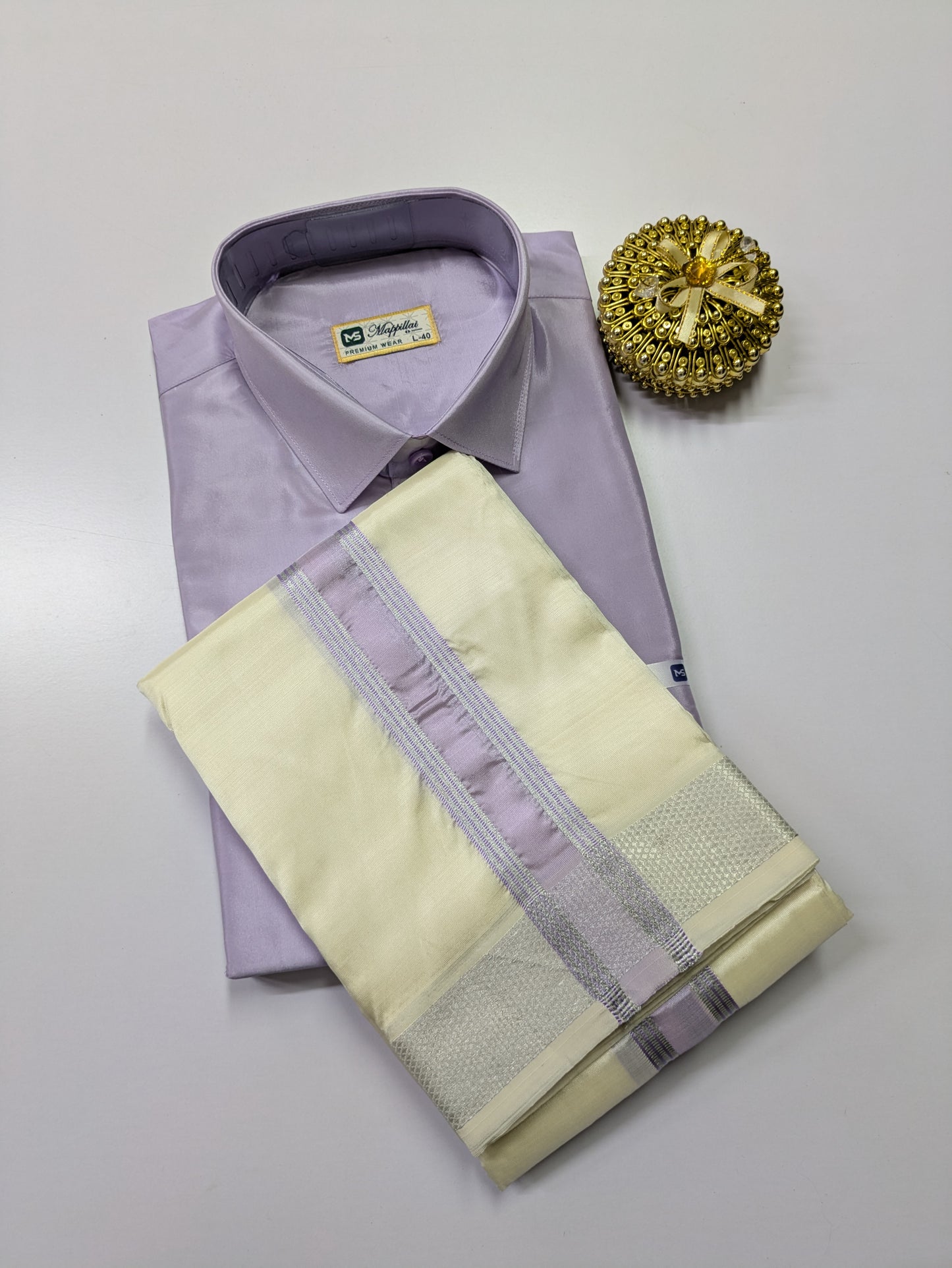 Premium Silk Dhoti set with colour zari - Lilac