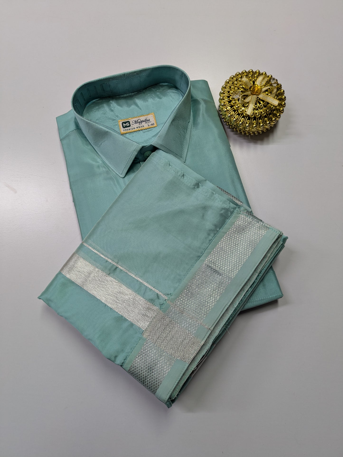 Premium Japan Silk Dhoti Set - Ocean Blue