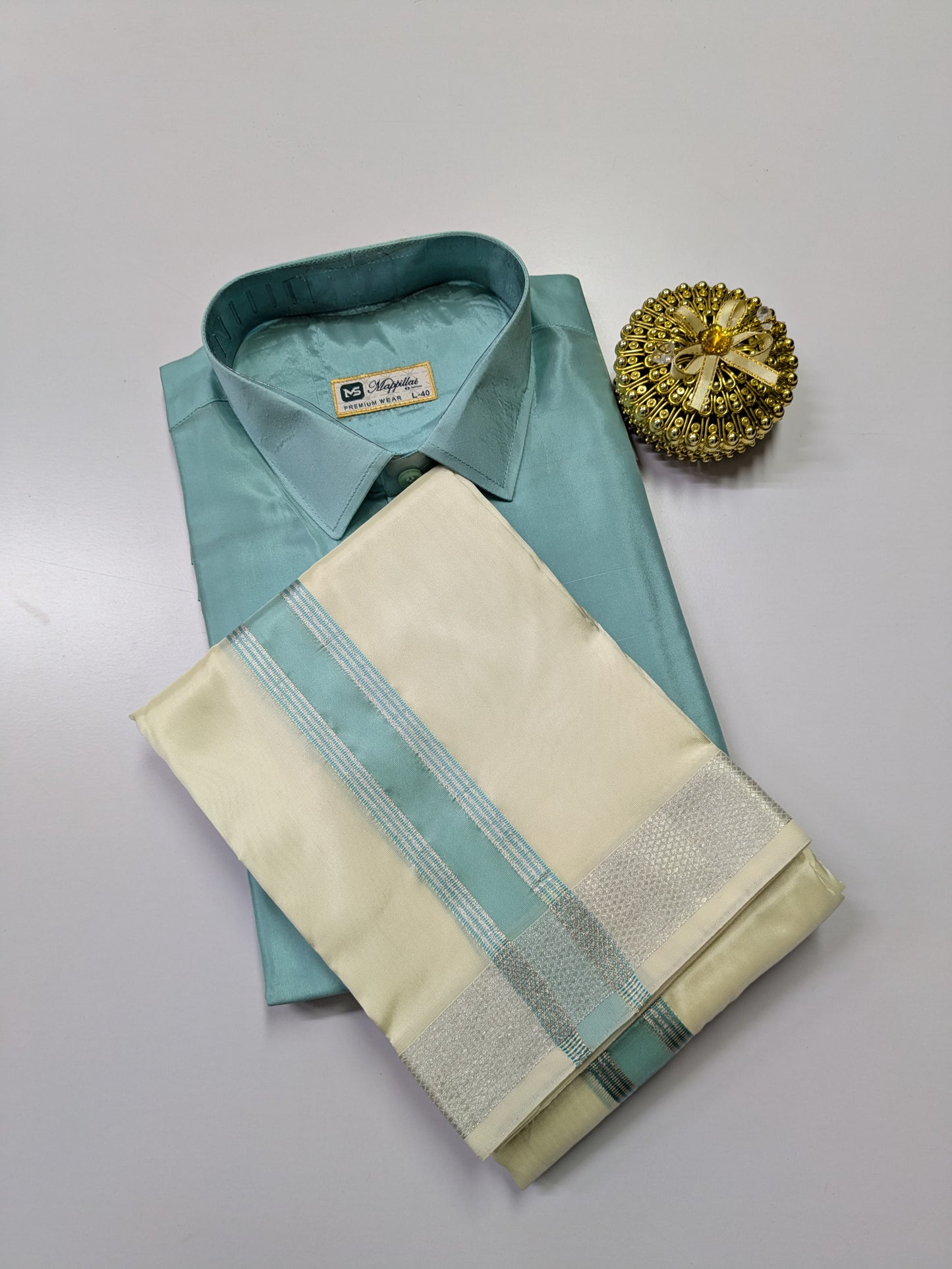 Premium Silk Dhoti Set with colour zari - Ocean Blue