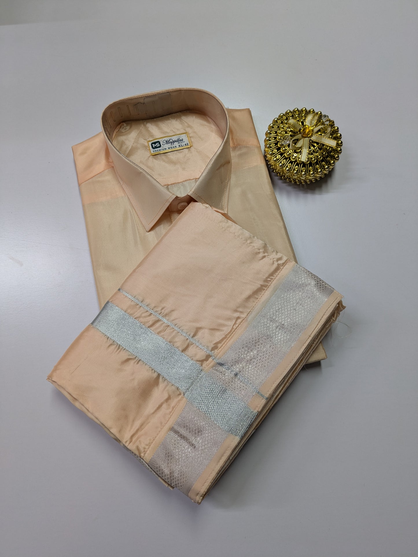 Premium Japan Silk Dhoti Set - Peach