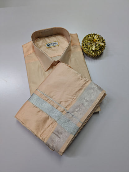 Premium Japan Silk Dhoti Set - Peach