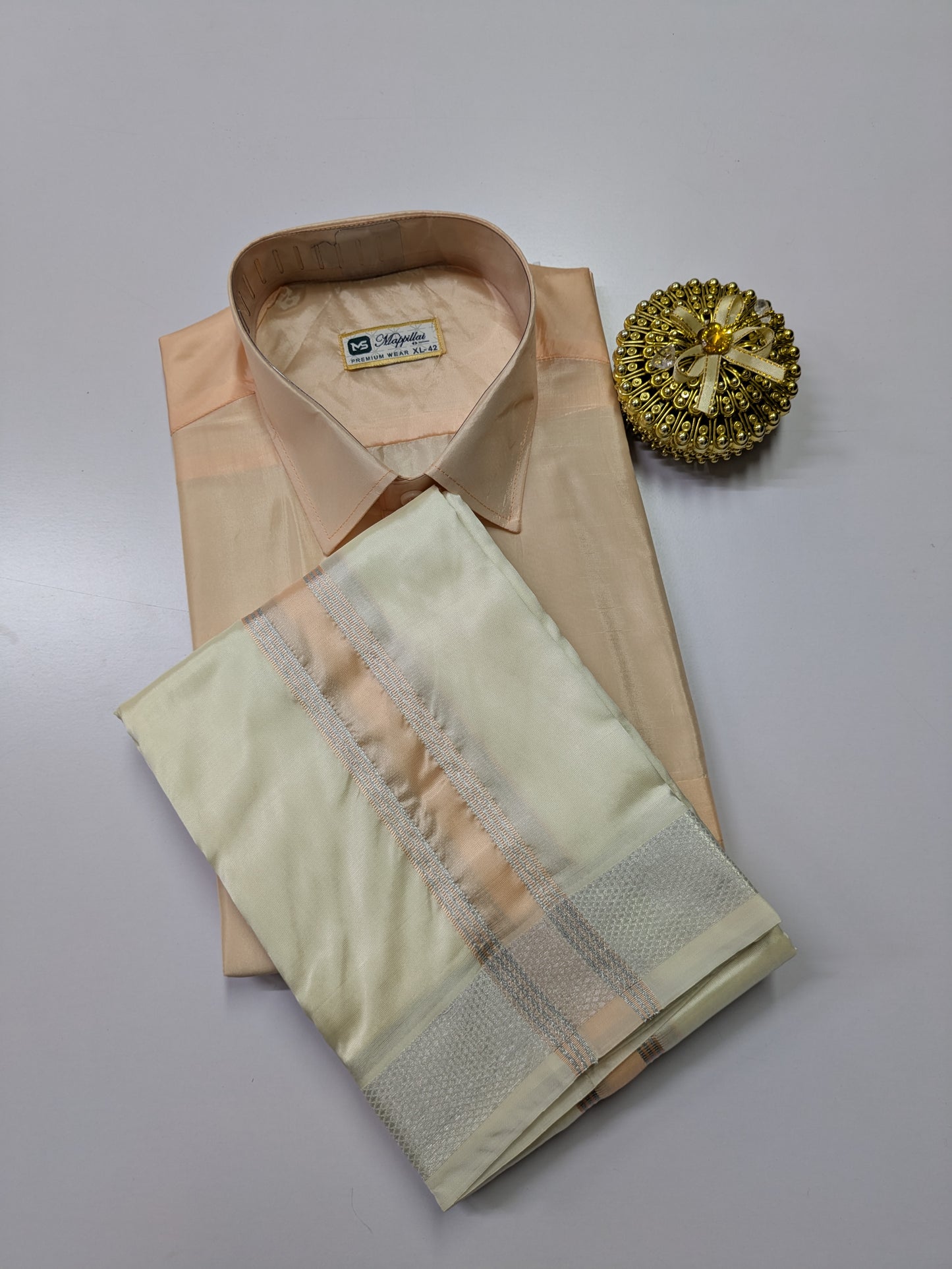 Premium Silk Dhoti Set with colour zari - Peach