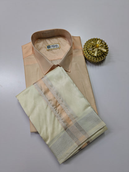 Premium Silk Dhoti Set with colour zari - Peach