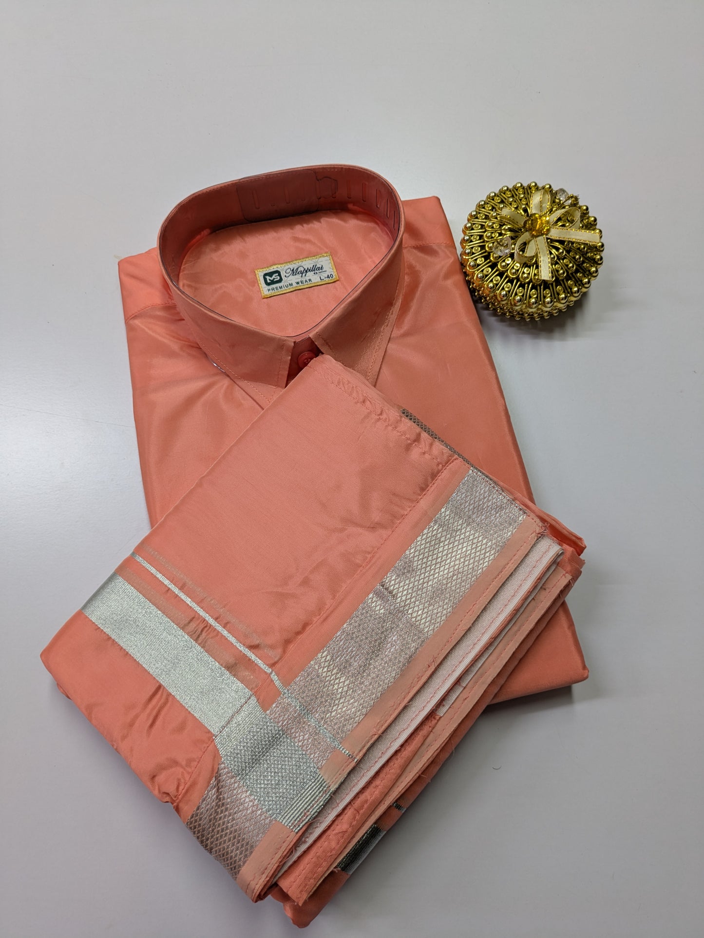 Premium Japan Silk Dhoti Set - Copper red