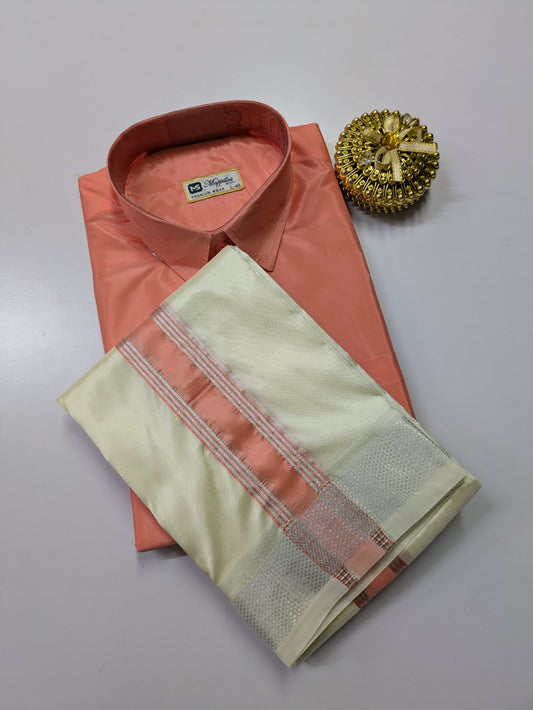 Premium Silk Dhoti Set with colour zari - Copper red
